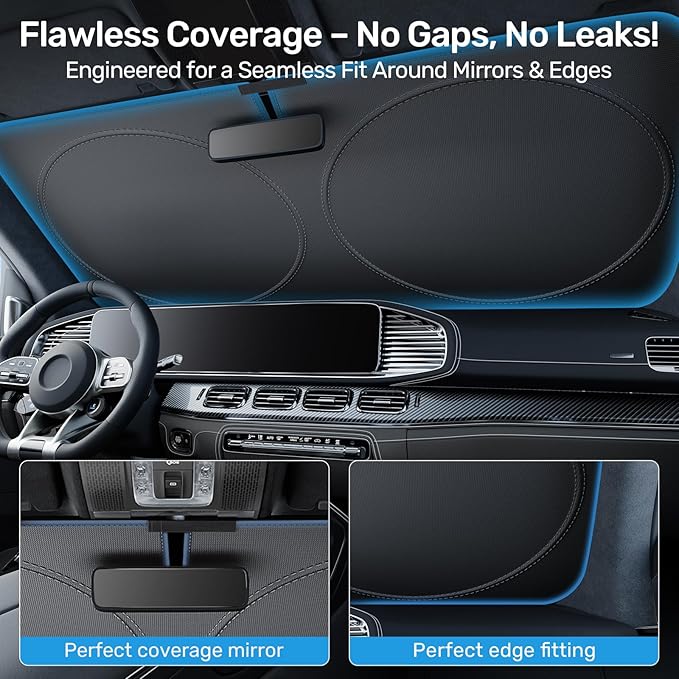2025 Upgraded Zanch Car Front Windshield Sun Shade - Ultimate UV Protection & Heat Reductionlinnovative No-Light Leakage Technology|Foldable Design for SUV/Small Truck, Large(64" x 34")