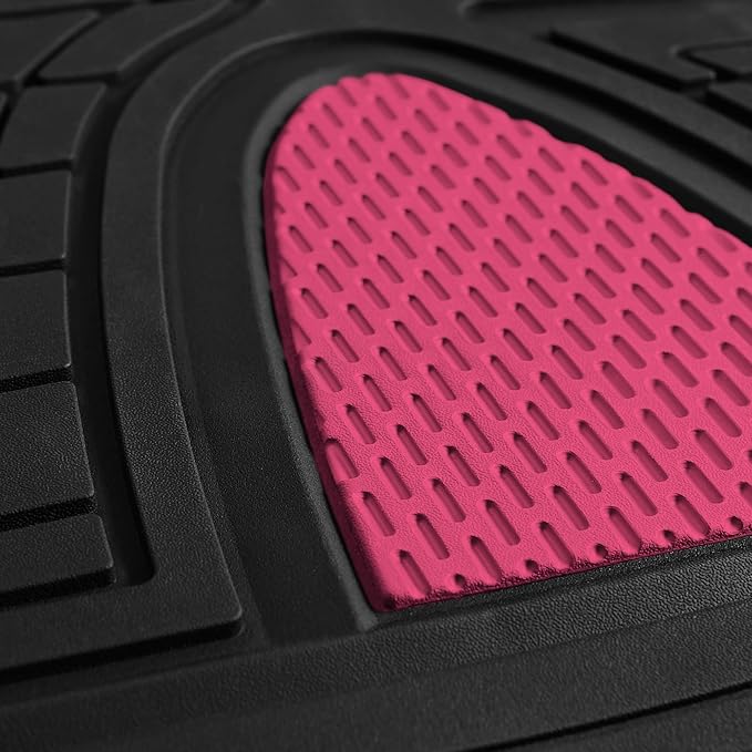 FH Group Automotive Floor Mats Tall Channel Pink Universal Fit Full Set Climaproof™ for Most Sedan, SUV and Trucks, Trimmable Rubber Combo Small Car Seat Cover Design Heavy-Duty Floor Mats for Car