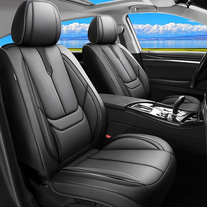 Fit HRV Car Seat Covers for Honda HR-V 2016-2024 2025 2026 - Upgraded Premium Waterproof & Breathable Leather, Airbag Compatible, All-Weather Seat Cushion Protector (2 Front/Black)