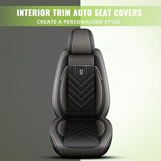 AOMSAZTO Front Seat Covers Fit for Nissan Murano 2011-2025 2026 Waterproof Faux Leather Car Seat Cover Compatible with Airbag(2PCS Front, Black&Grey)