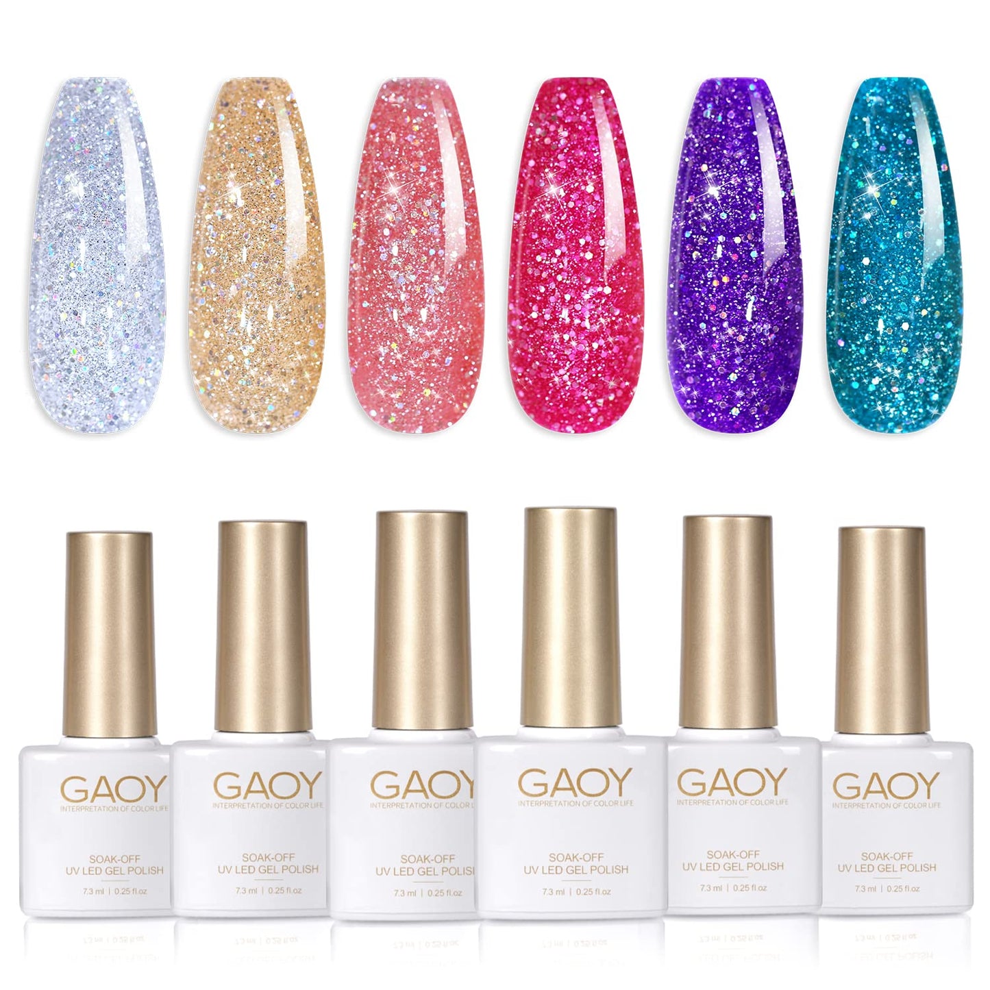 Gaoy Disco Glitter Gel Nail Polish Set, 6 Sparkle Rainbow Colors Gel Nail Kit For Nail Art Diy Manicure And Pedicure At Home