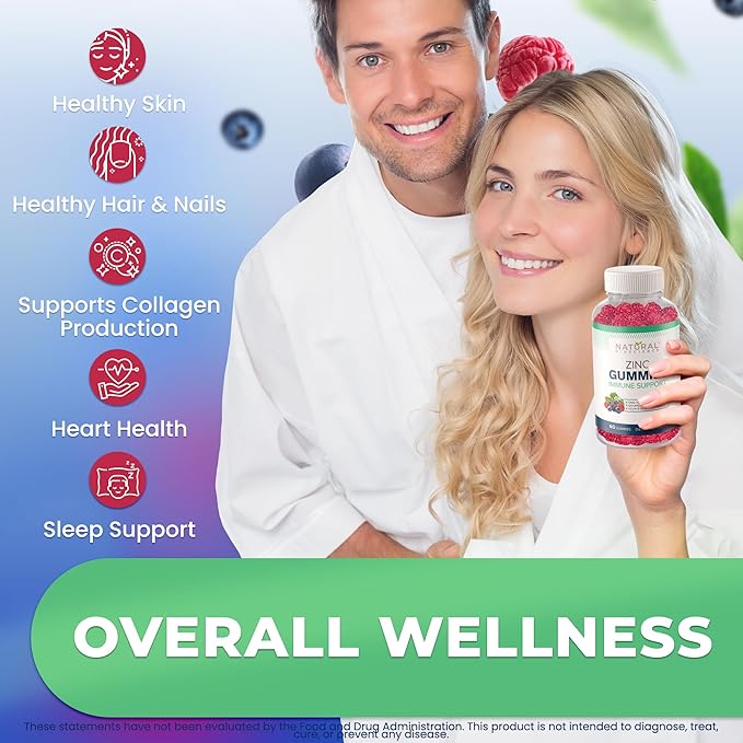 Zinc Gummies 50mg - Immune Support, Skin Health, Antioxidant, High Potency Daily Zinc Supplement for Adults, Chewable Zinc Citrate Gummies, Vegan, Gluten-Free, Non-GMO, 120 Gummies