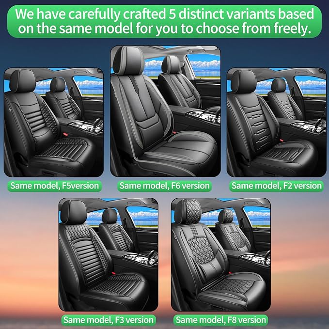 Fit Avalon Car Seat Covers for Toyota Avalon 2001-2024 2025 2026 -Upgraded Premium Waterproof & Breathable Leather,Airbag Compatible,All-Weather Seat Cushion Protector,2 Front/Black-Grey