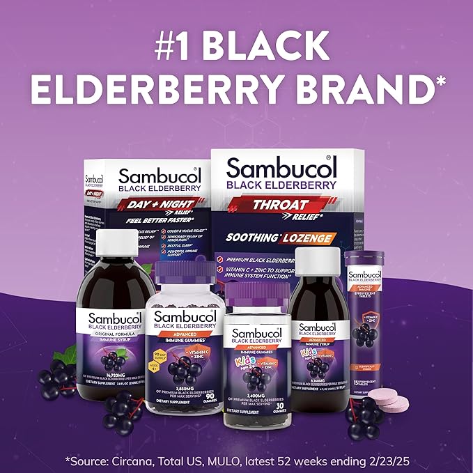 Sambucol Black Elderberry Tablets with Vitamin C & Zinc - Immune Support Supplement, Black Elderberry with Zinc and Vitamin C, High Antioxidants, Drink Fizzies - 15 Tablets