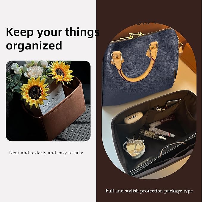 DGAZ Silk Purse Organizer Insert Fits LV Speedy 16/20/25/30/35/45 bags，Silky Smooth Bag Organizer，Luxury Handbag & Tote Shaper（Global Brown，SP35）