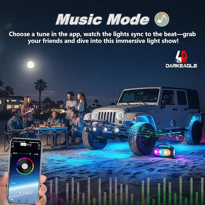 4Pods RGB LED Rock Lights for UTV SXS RZR Can-Am Four Wheeler Side by Side ATV Offroad Golf Cart, Multicolor Underglow Light Kit with APP/RF Remote Music Sync Neon Vehicle Accent Light 12V Waterproof