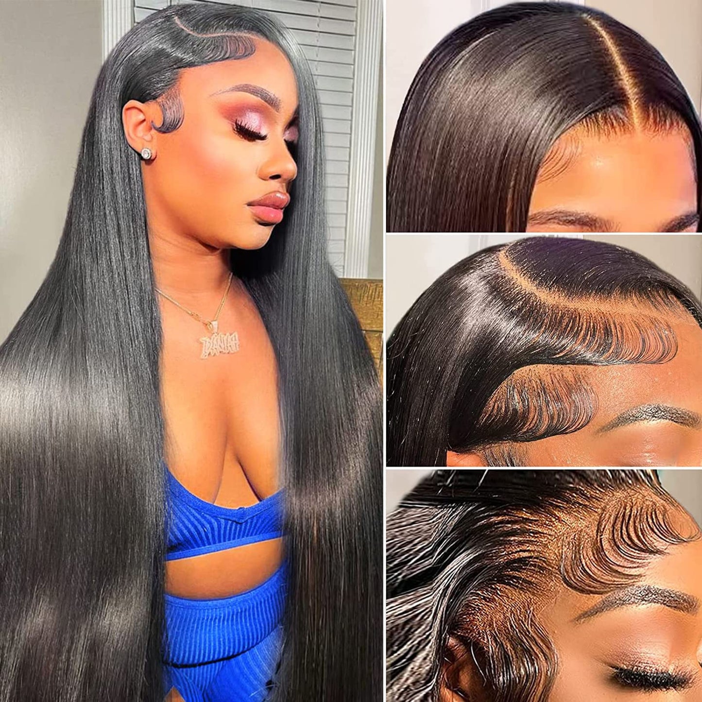 Queen Story 13X4 Lace Front Wigs Human Hair Pre Plucked With Baby Hair 180% Density Brazilian Straight Human Hair Wigs For Black