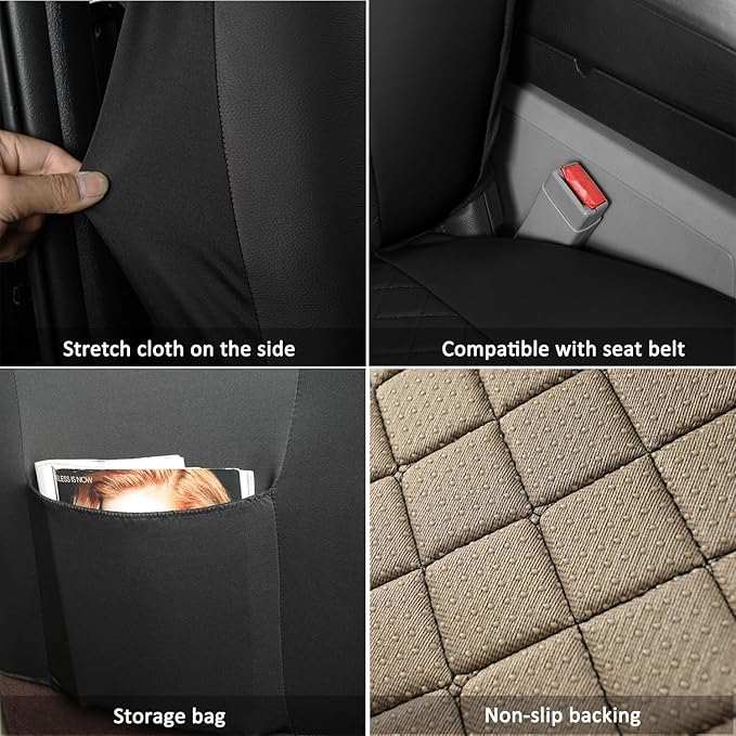 GIANT PANDA Full Set Car Seat Covers Custom Fit for Toyota Rav4 Hybrid SE/XSE 2019 2020 2021 2022 2023 2024 2025 Rav 4,Prime SE,Prime XSE 2021 2022 2023 2024,Stretch Faux Leather,Polyester Fiber,Black