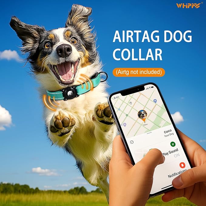 Airtag Dog Collar with Martingale Design, IP68 Waterproof Air Tag Collar Holder, Adjustable Reflective Soft Padded Nylon Dog Collar for Large Medium Small Dogs
