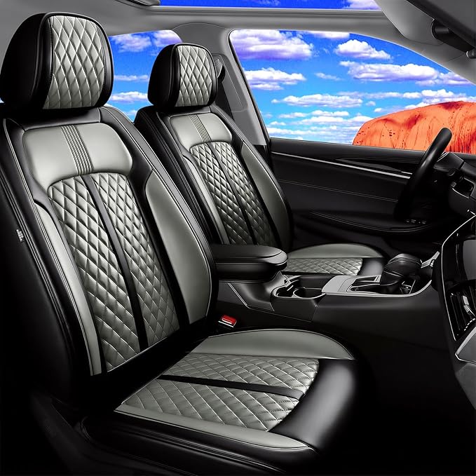 Fit CX-30 Car Seat Covers for Select Mazda CX30 2020-2025, Full Coverage Leather, Airbag Compatible, Luxury Waterproof & All Weather Seat Protector, Front Pair Black+Gray