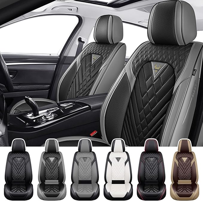Truck Seat Covers for Toyota Tundra 2008-2026, Waterproof Premium Leather Full Coverage Car Seat Cover, Muscle Sport Style Auto Interior Seat Cover Sets (Front Set/Gray Black)