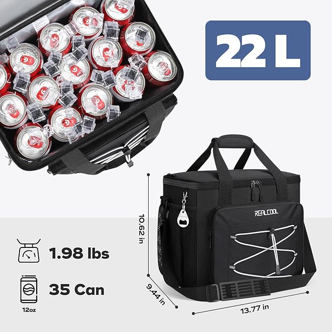 RealCool Soft Cooler Bag 35/45Can, Collapsible Cooler Insulated Leak Proof, Large Lunch Box for Men Women, Soft-Sided Cooler for Picnic, Grocery, Beach, Camping, Travel