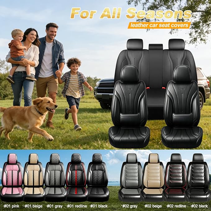 Fit Prologue Car Seat Covers (Front Pair) for Select Honda Prologue 2024-2026 - Premium Full Coverage Leather, Airbag Compatible, Waterproof & All Weather Seat Cushion Protector, Black