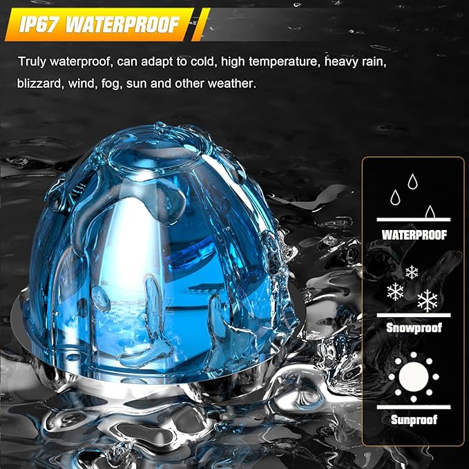 BJZ 2Pcs Ice Blue Watermelon LED Strobe+Constant Marker Lights Dual Function Watermelon-Shaped Side Marker Clearance Tail Top Cap Roof Lights for Trailer Truck Semi-Trailer Heavy-Duty Truck Bus Van