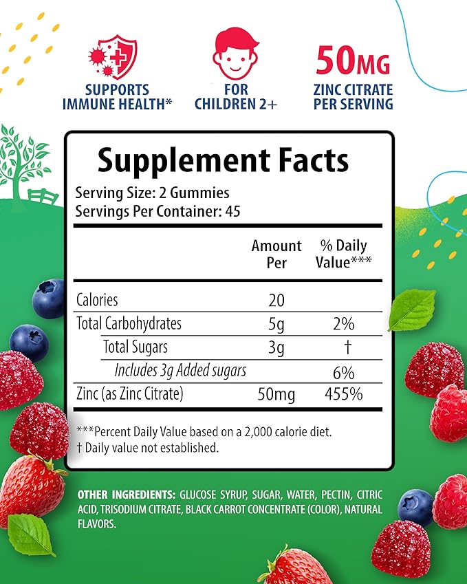 Zinc Gummies for Adults & Zinc Gummies for Kids. Zinc Chewable Gummy for Immune Support - Powerful Natural Antioxidant Non-GMO Supplement for Children Men Woman Adults