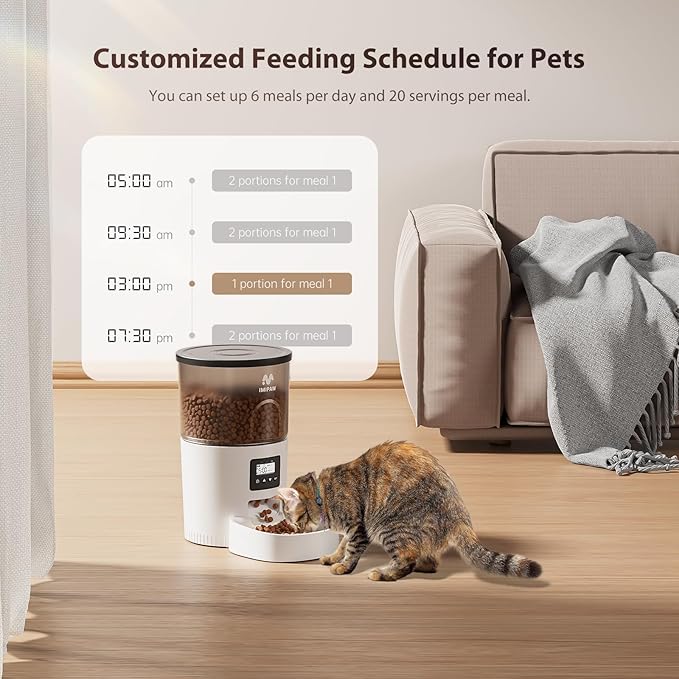 Automatic Cat Feeders, 3L Timed Cat Dry Food Dispenser, Dual Power Supply, Programmable Portion Size, Auto Pet Feeder for Cats and Small Dogs