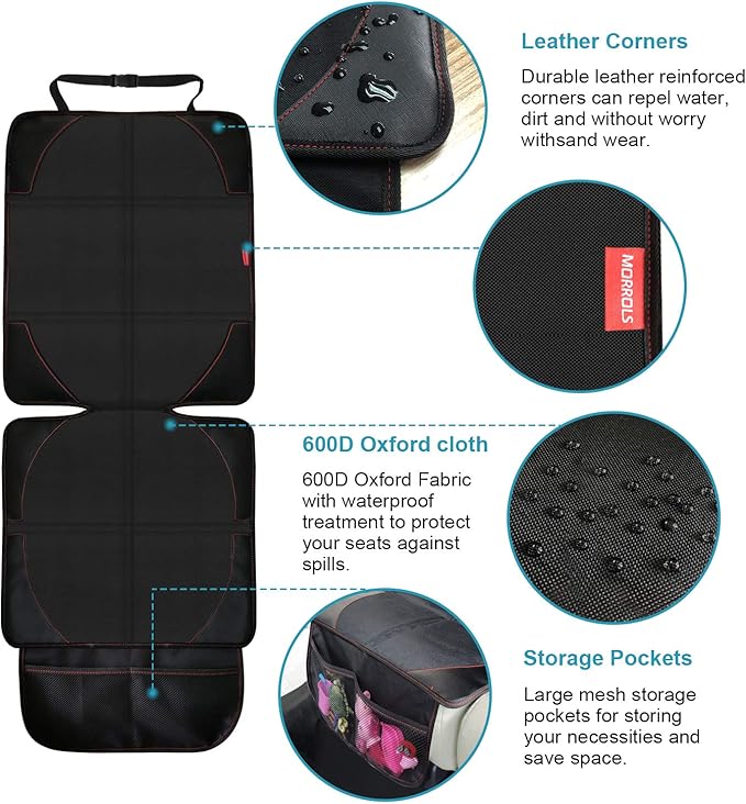MORROLS Car Seat Protector for Child, Baby, Pets -1 Pack car seat Cover with Thick Padding- Waterproof Universal Size with Mesh Pockets (Black)