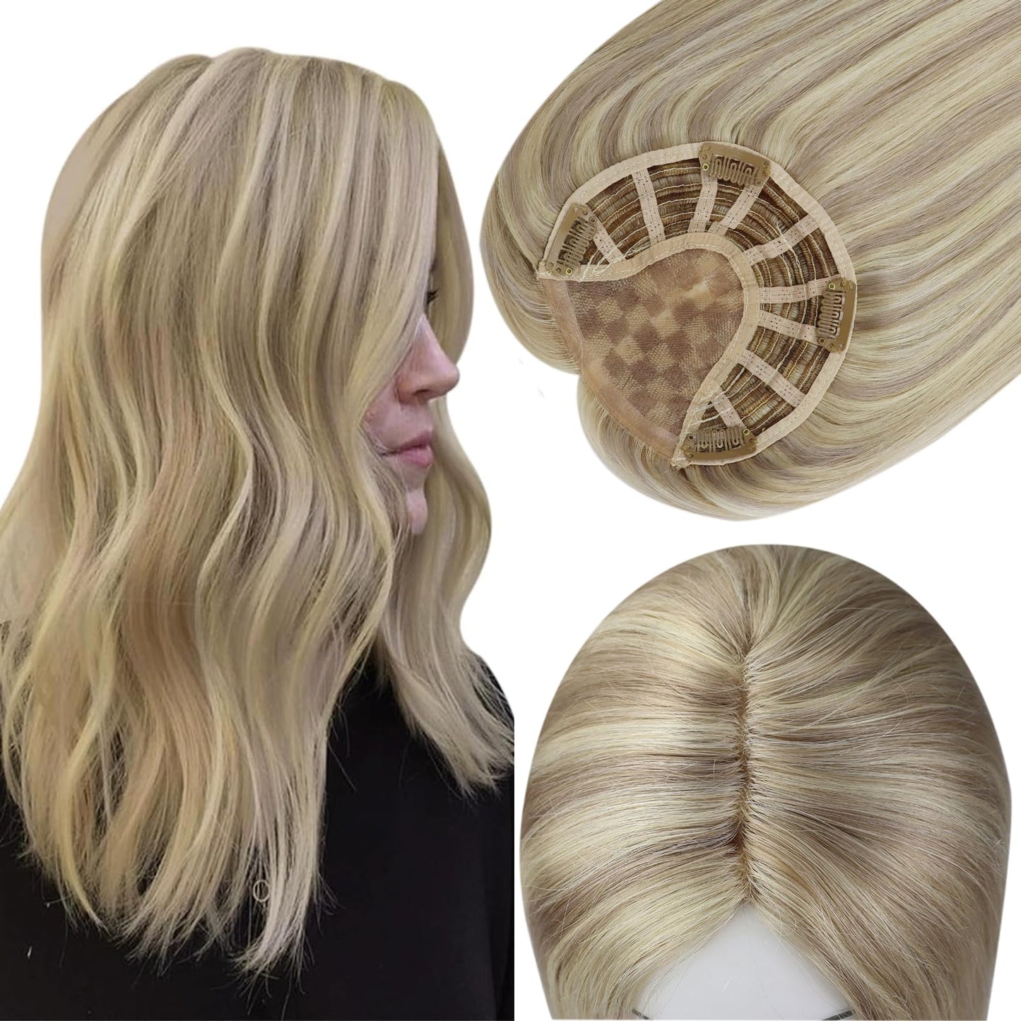 Full Shine Invisible Hair Topper Mono Base Human Topper 5 * 5 Inch Real Human Hair Clip In Toupee 18Inch Hair Topper Color18/613