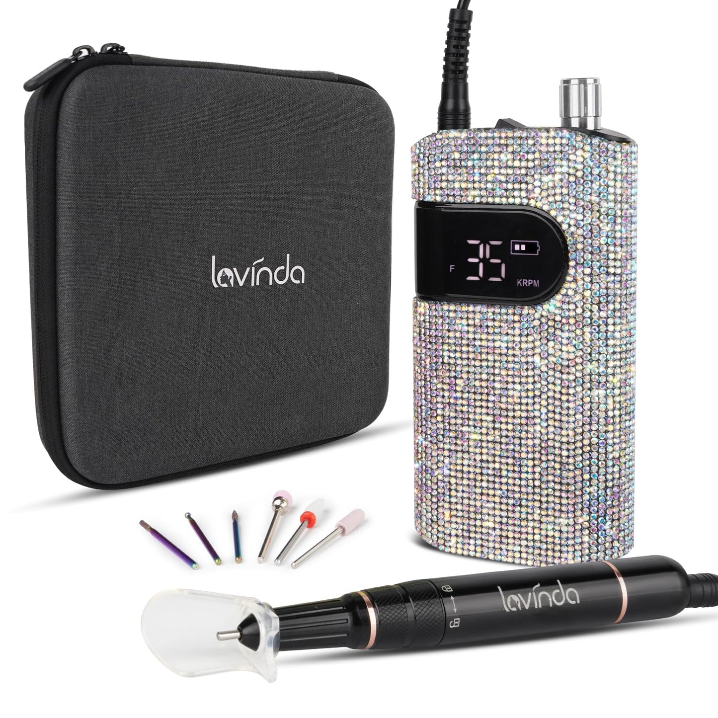 Professional Rechargeable Nail Drill Machine, Lavinda Diamond 35000RPM Electric Nail File Cordless Portable Nail Drill with Core