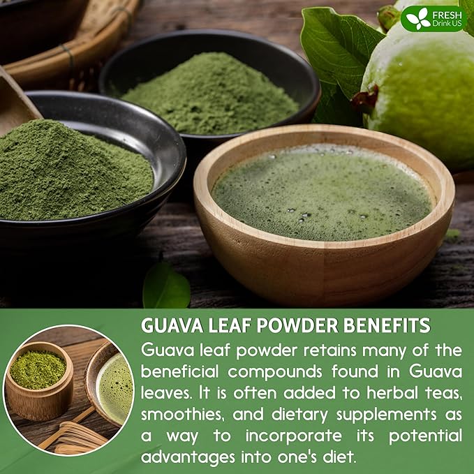 FreshDrinkUS Herbal Tea, Soursop Leaves, Bay Leaves, Guava Leaves, Banaba Leaves, Mango Leaves, Organic, Non GMO, Sugar Free, Gluten Free (1.1oz Guava Powder)