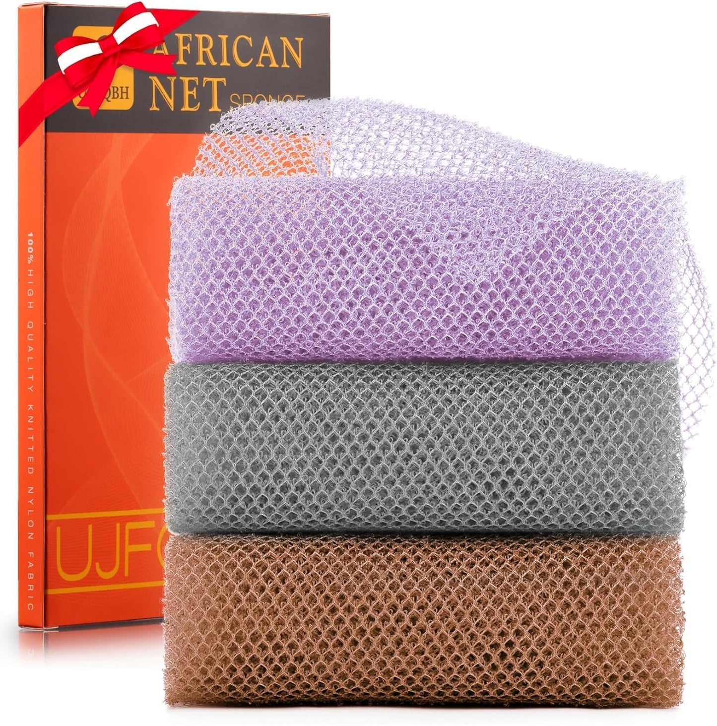 3-Piece African Net Bath Sponge Set | Exfoliating Body Scrubber | Black, Blue, Brown