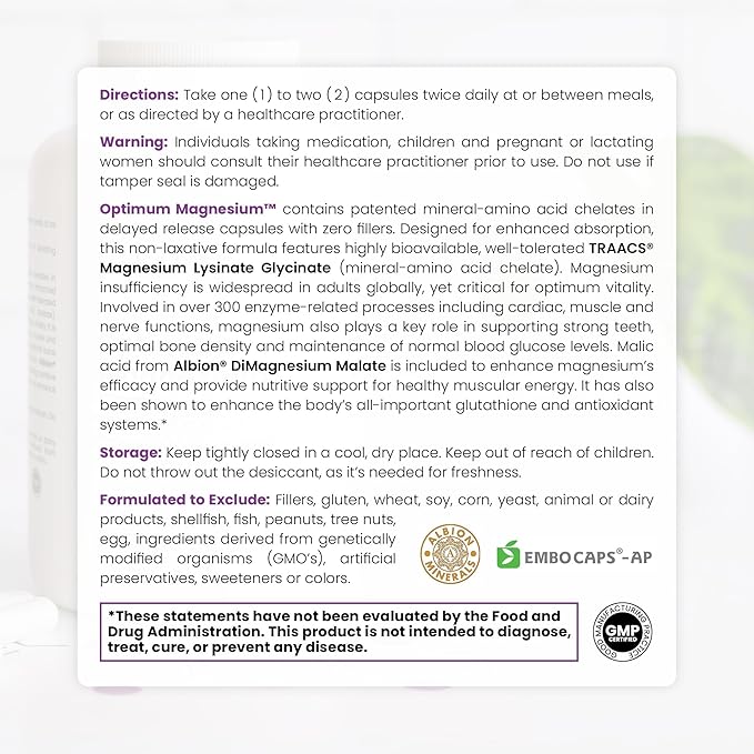 Pure TheraPro Rx Optimum Magnesium Lysinate Glycinate & Di-Magnesium Malate, Made in USA | 2 Month Supply | Chelated Magnesium for Maximum Absorption, Supports Bone Health & Energy, Non-GMO