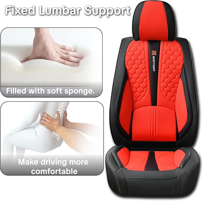 Red Car Seat Covers for Ford Bronco Sport 2021-2025 Car Seat Cover, Premium Leather, 5 Seats Full Set, Waterproof, with Lumbar Support, Protect and Upgrade Seats