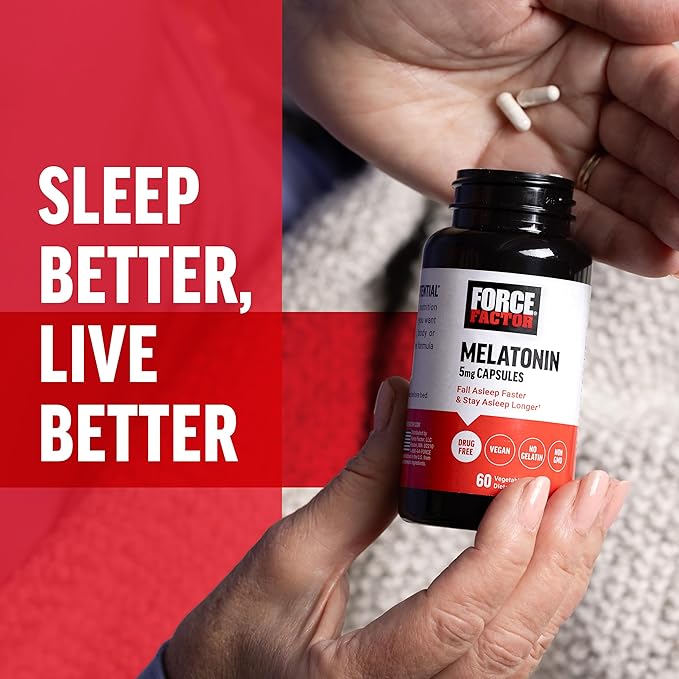 Force Factor Melatonin 5mg, Drug-Free Supplement, Vegan, Non-GMO, 60 Vegetable Capsules (Pack of 2)