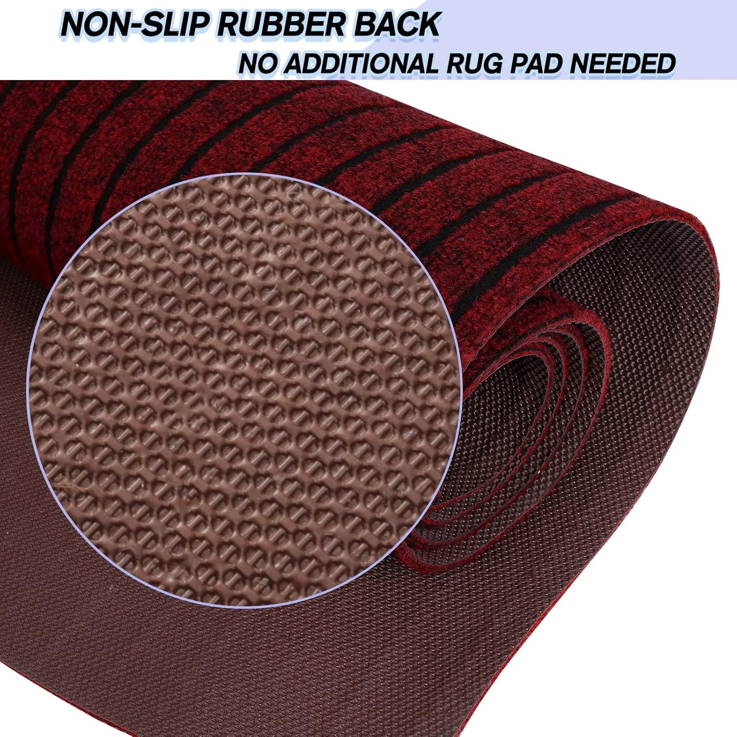 Custom Size Backed Non-Slip Area Rugs Runner, Easy Clean, Waterproof Runner Rugs for Hallway Entryway, Kitchen, Laundry, 3FT x 74FT, Red Stripe