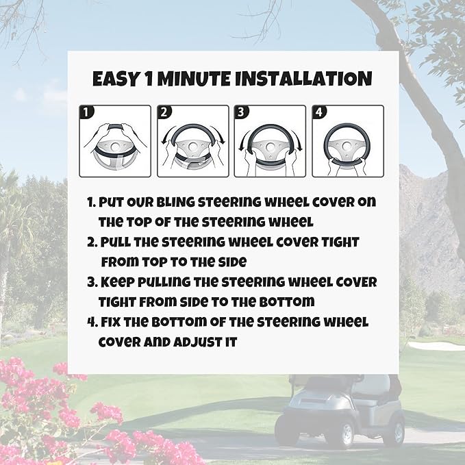 Universal Colorful Bling Crystal Diamond Rhinestones Golf Cart Steering Wheel Cover fits Club Car, Yahama, EZGO, Anti Slip Cover Easy to Install, Great Gifts for Golfer Women Womens (Red Diamond)