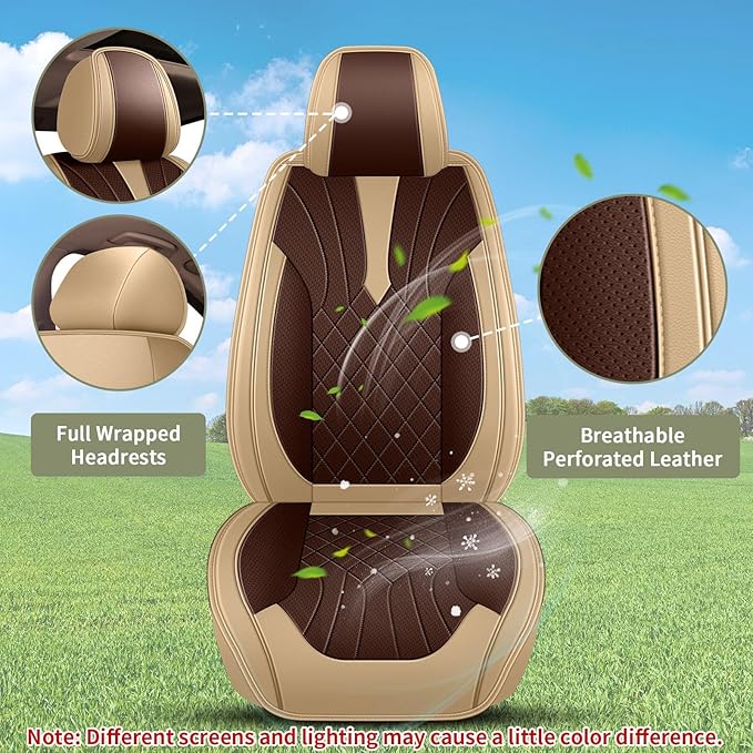 Breathable Car Seat Covers for Subaru Crosstrek 2025 2024 2023 2022 2021 2020 2019 2018 2017 2016, Perforated Leather Full Set 5 Seats, for Subaru Crosstrek Accessories (Beige&Brown)