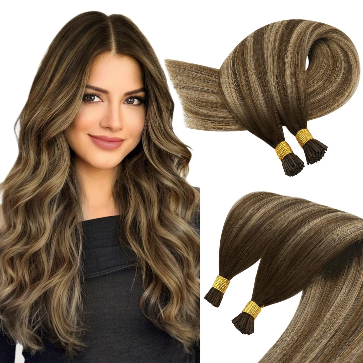 Sunny Hair I Tip Hair Extensions Balayage Brown I Tip Hair Extensions Human Hair Medium Brown Fading To Caramel Blonde Mix Brown