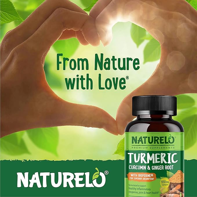 NATURELO Turmeric Curcumin - BioPerine for Better Absorption - Black Pepper, Ginger Root, Curcuminoids - Plant-Based Joint Discomfort Support - 120 Vegan Capsules (Pack of 2)