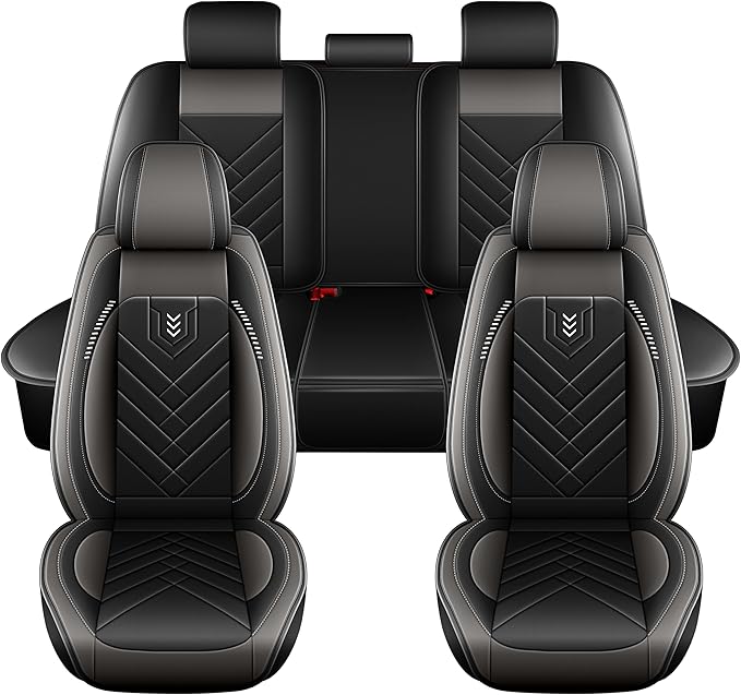 AOMSAZTO Car Seat Covers Full Set Fit for Nissan Pathfinder 2011-2025 2026 Waterproof Faux Leather Car Seat Cushions Automotive 5 Seat Covers Set（Black&Grey）