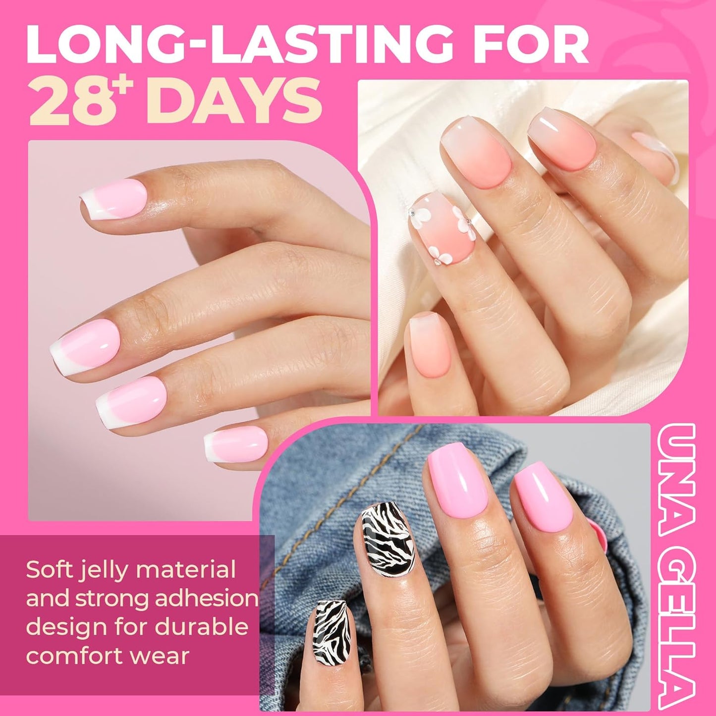 UNA GELLA Square Toe Nail Tips | 504 Pcs Soft Gel Full Cover | DIY Pedicure