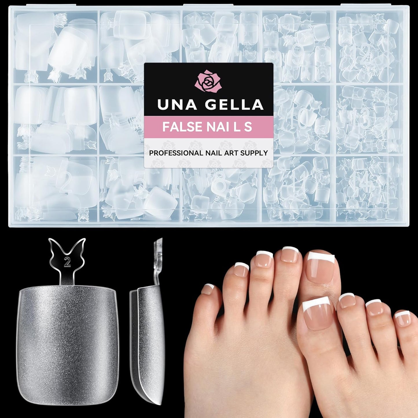 UNA GELLA Square Toe Nail Tips | 504 Pcs Soft Gel Full Cover | DIY Pedicure