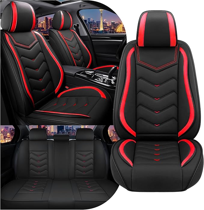 CTDS Car Seat Covers for Hyundai Kona 2018-2026, Stylish Sport Seat Cover, Premium Nappa Leather Car Seat Cover. Automobile Seat Covers Sets.(Standard 5 Seats/Black Red)