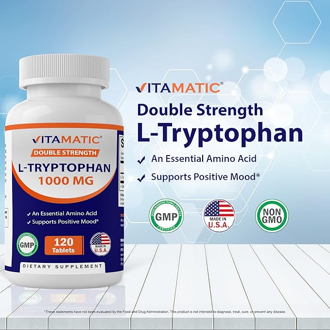 Vitamatic L-Tryptophan 1000mg 120 Tablets (120 Tablets (Pack of 1)) (2 Bottles)