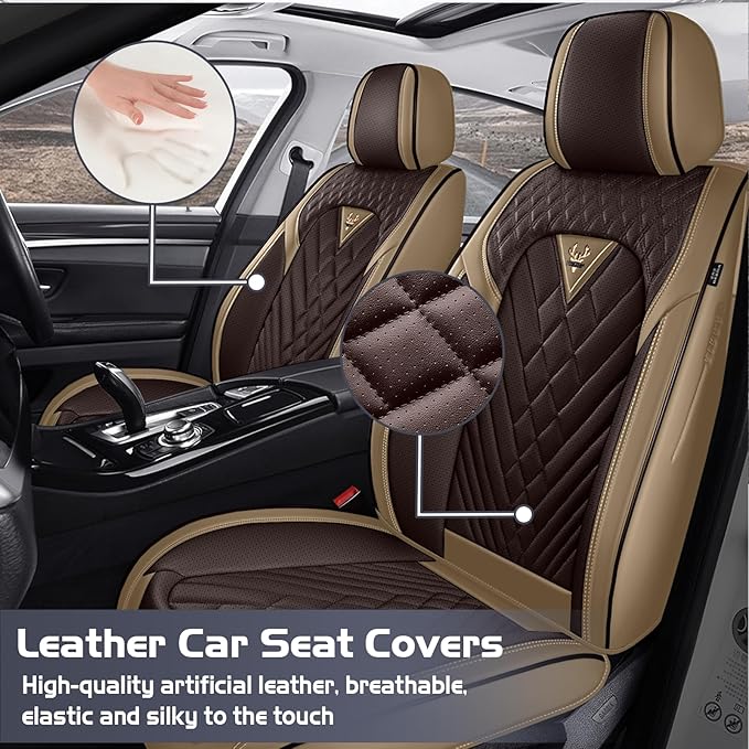Truck Seat Covers for Ram 1500 2009-2026, Waterproof Premium Leather Full Coverage Car Seat Cover, Muscle Sport Style Auto Interior Seat Cover Sets (Front Set/Brown Coffee)