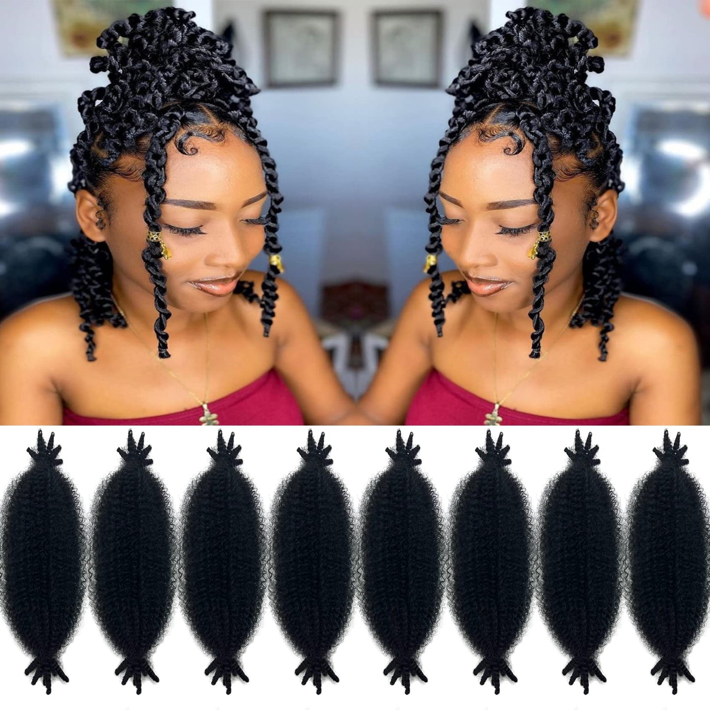10 Inch Wrapping Hair For Soft Locs,Cuban Twist Hair 8 Packs Pre-Separated Springy Afro Twist Hair Extension For Women Kids, Kin