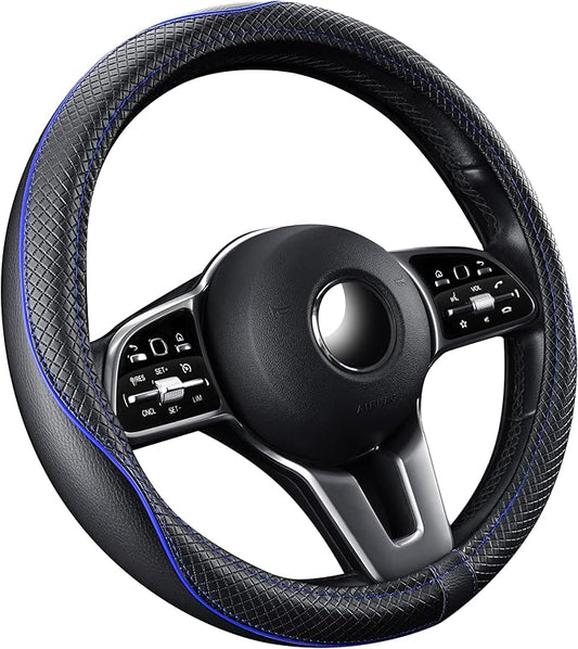 GXT Steering Wheel Cover, PU Leather, Universal 15 Inches, Non-Slip, Odourless Car Interior (Black Blue)