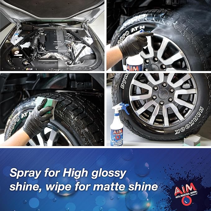AIM Chemicals Vinyl Leather Rubber Multi-Purpose Dressing -Effective UV Protection -Leather Cleaner & Conditioner -Suitable for Interiors, Exteriors, Engines -Anti-Static -Water-Based for Cars, 1 Gal