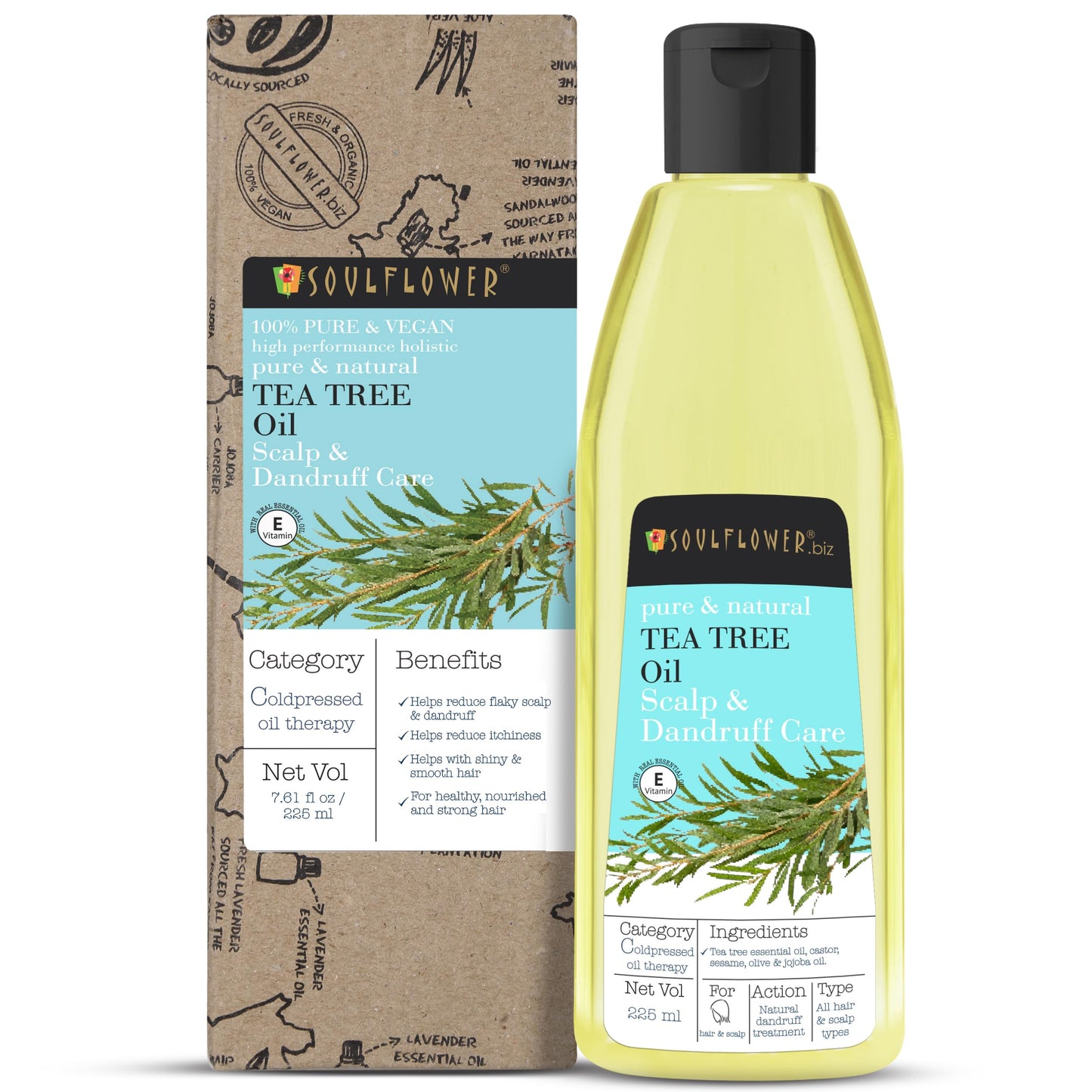 Soulflower Tea Tree Hair Oil For Dandruff & Hair Loss Control, Scalp Treatment - 100% Pure, Organic, Natural, Coldpressed, Vegan