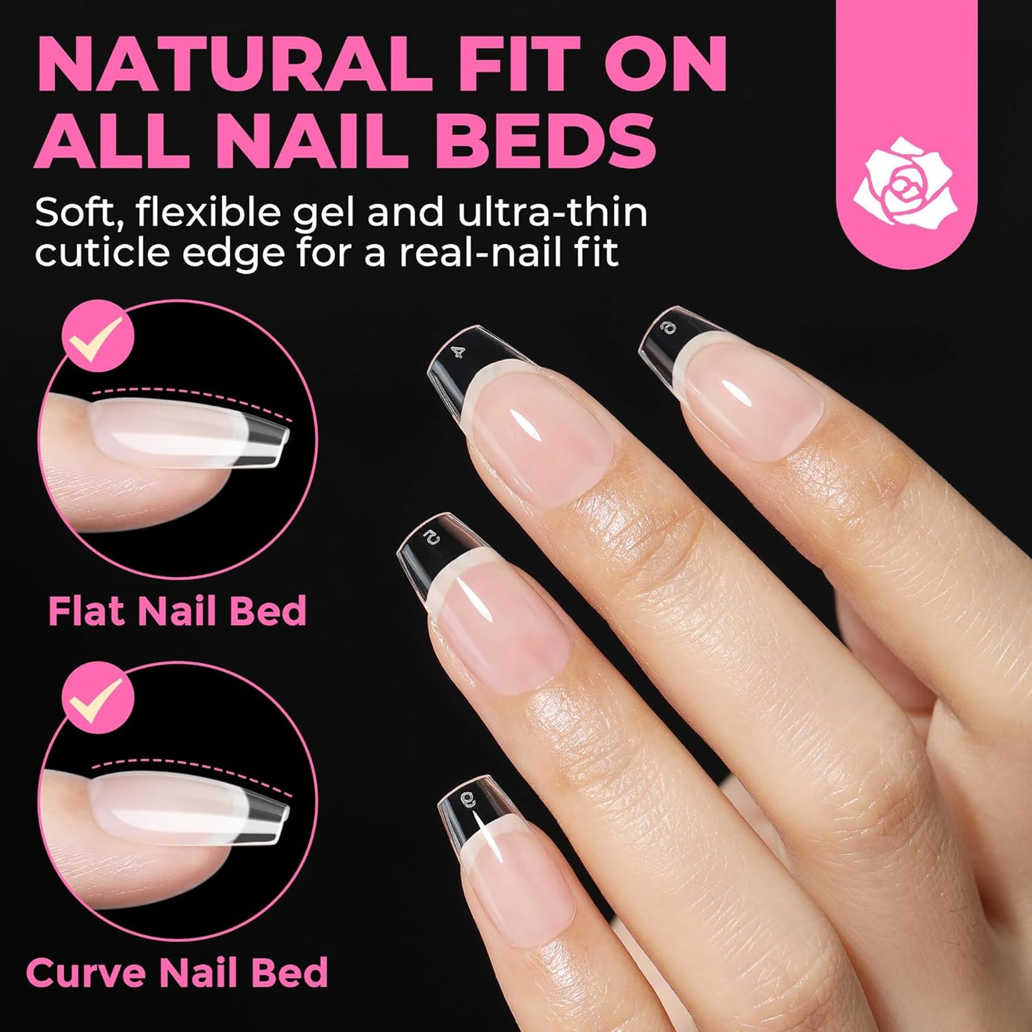 UNA GELLA Square Toe Nail Tips | 504 Pcs Soft Gel Full Cover | DIY Pedicure