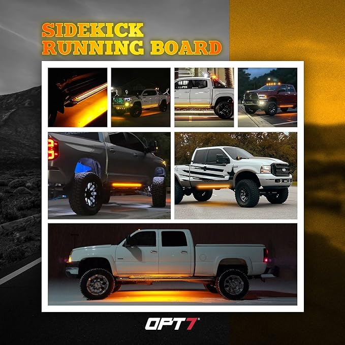 OPT7 Sidekick 78" Running Board Lights 2PCS LED Strips w/Sequential Amber Turn Signal Side Marker, DRL, White Courtesy Light for Extended Crew Cab Pickup - Truck Decorations