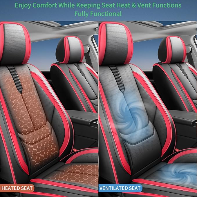 Fit Camry Car Seat Covers for Toyota Camry 2012-2024 2025 2026 -Upgraded Premium Waterproof & Breathable Leather,Airbag Compatible,All-Weather Seat Cushion Protector,2 Front/Black-Red
