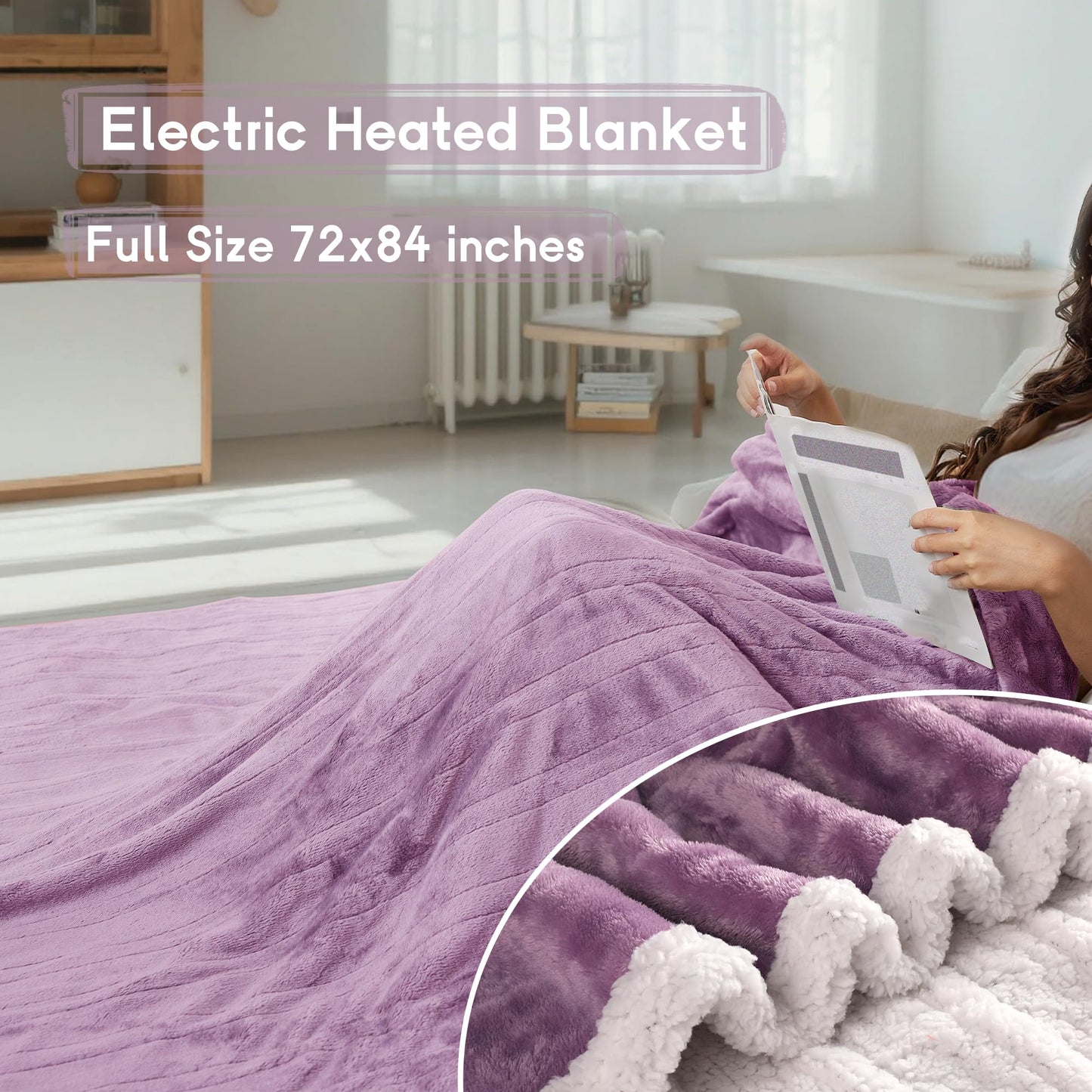 Heated Blanket Electric Blanket Full Size 72''x84'', Soft Flannel Heating Blanket with 1-10 Hour Auto Off - 6 Heat Settings - Machine Washable - Dark Grey