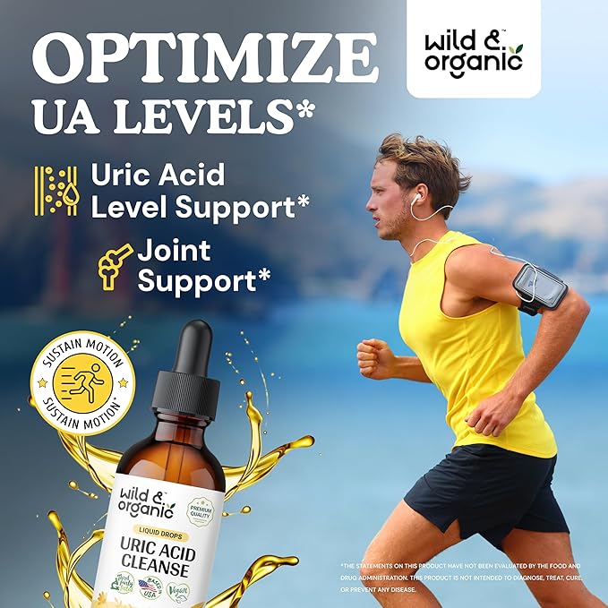 Wild & Organic Uric Acid Cleanse Drops - Tart Cherry, Turmeric, Chanca Piedra Stone Breaker Complex for Kidney Cleanse - Uric Acid Support Supplement - Vegan, Sugar & Alcohol-Free Tincture - 2 oz
