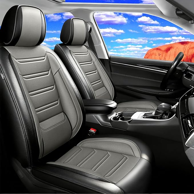 Fit Trax Car Seat Covers for Chevrolet/Chevy Trax 2015-2026, Premium Full Coverage Leather, Waterproof All Weather Seat Protector, Airbag Compatible, Scratch Resistant, Front Pair Black+Gray