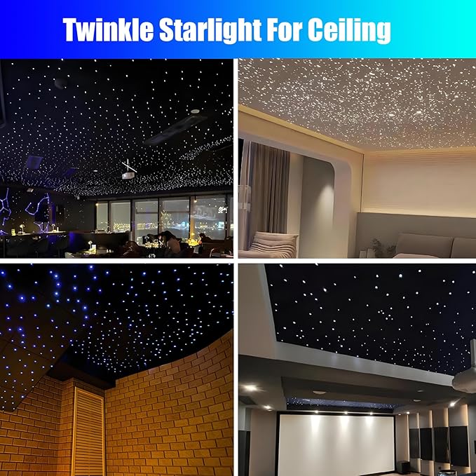 16W Car Home Starlight Headliner Kit, Twinkle & Sound Activate RGBW Fiber Optic Lights with APP & Remote Control, Star Lights for Ceiling Decoration, 600 pcs 13.1ft